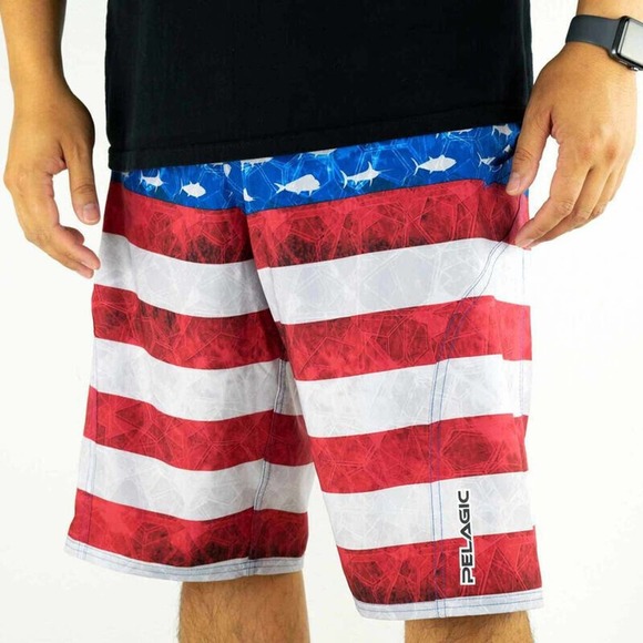 Pelagic Other - ✨2/$20 Pelagic Sharkskin Board Shorts American Flag Swim Fishing Size 38